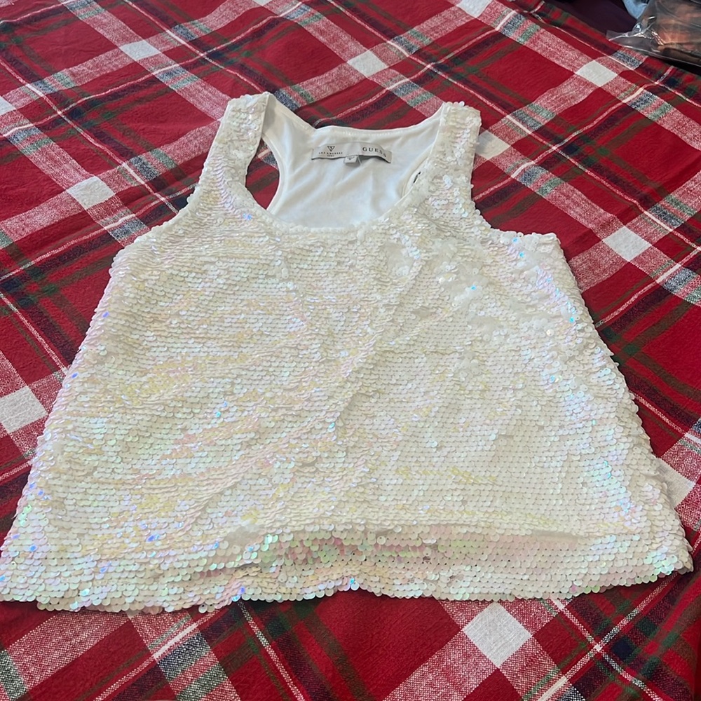 GUESS Los Angeles Size Large sparkle sequin top with iridescent shine